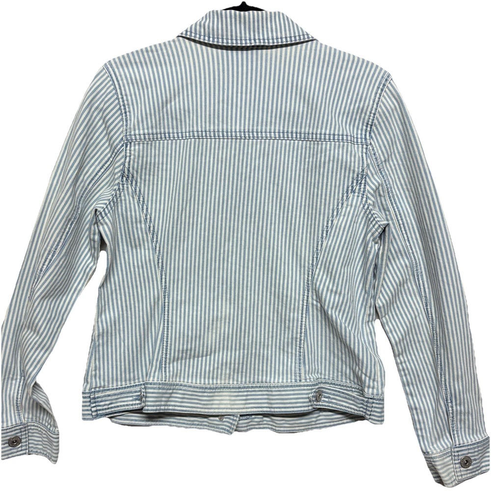 Style & Co Railroad Stripe Denim Jacket Womens Retro Blue White Retro Coat Sz M - Picture 3 of 10